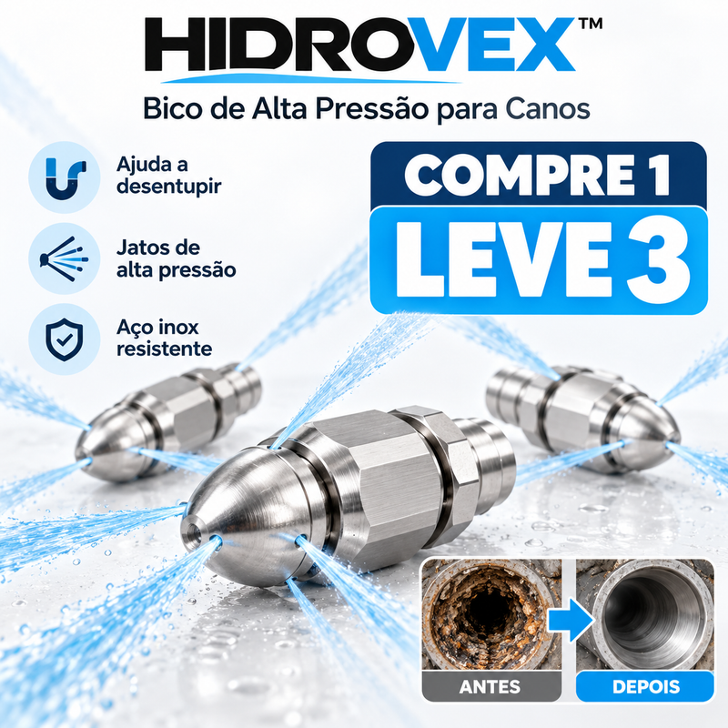 HIDROVEX™ | Bico Desentupidor de Canos de Alta Pressão – Compre 1, Leve 3